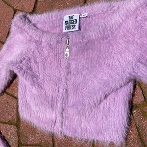 Ragged priest fuzzy off the shoulder crop top.